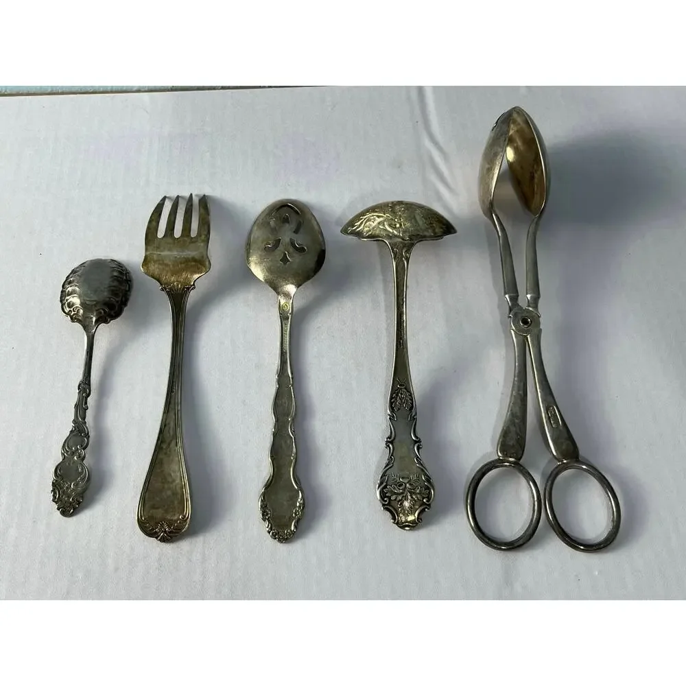VTG Rogers Bros Silverplate Serving Utensils Lot Ladle Fork Pierced Spoon Tongs